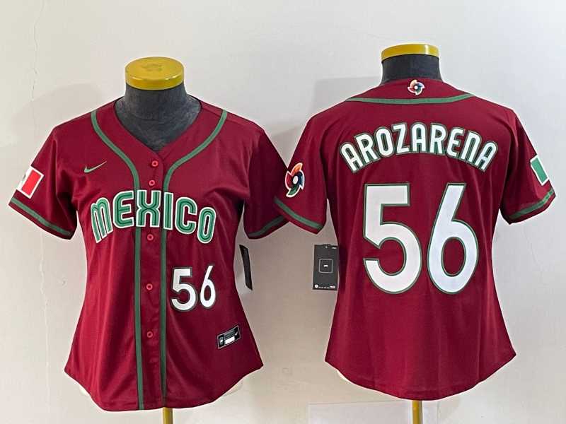 Womens Mexico Baseball #56 Randy Arozarena Number 2023 Red World Classic Stitched Jersey->2023 world baseball classic->MLB Jersey